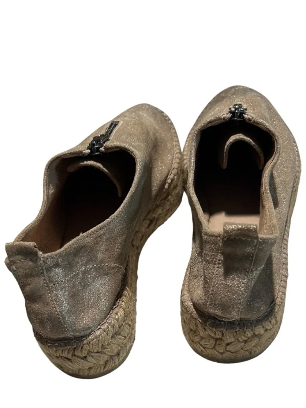 Eric Michael Serena Platform Slip On Espadrilles | Taupe/Gold | Size 41 (US 10)